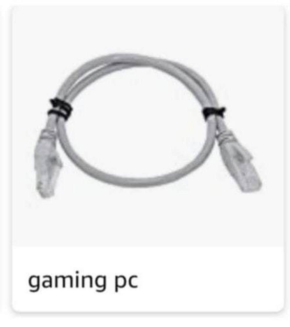 Gaming pc кабель Ethernet Изображение короткого кабеля Ethernet, сложенного пополам, с надписью "gaming pc" внизу.