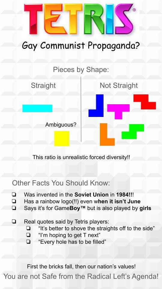 Гей-коммунистическая пропаганда Tetris Мем о тетрисе, который является гей-коммунистической пропагандой