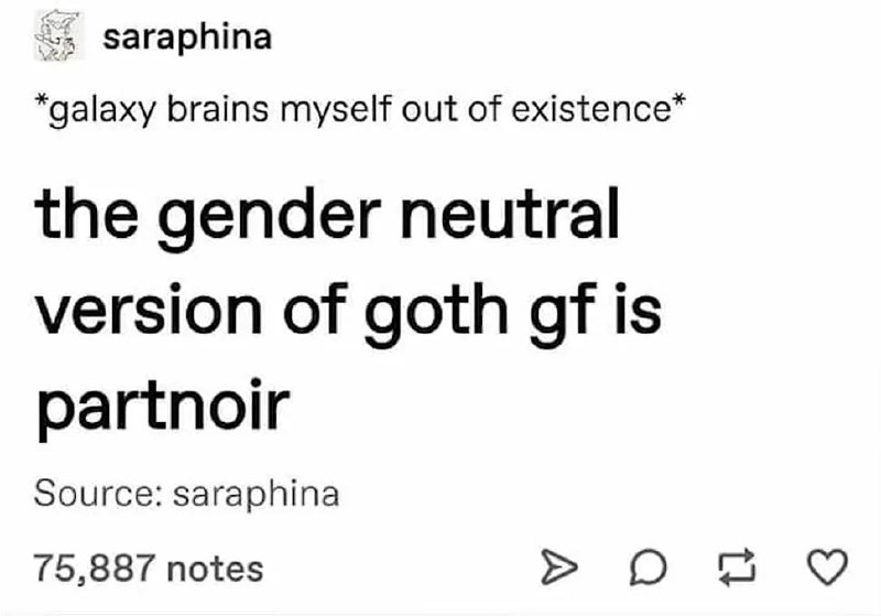 Шутливый Tumblr-пост о том, что гендерно-нейтральная версия goth gf — это partnoir.