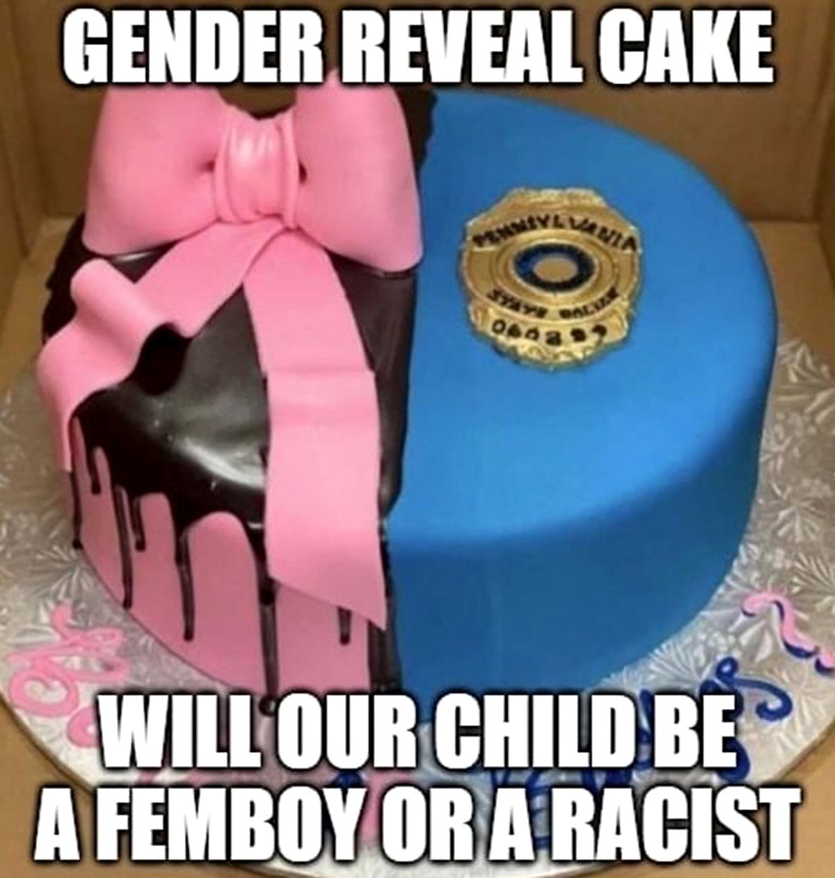 Gender Reveal Cake: Femboy or Racist Торт для гендер-вечеринки в стиле «фембой или расист»