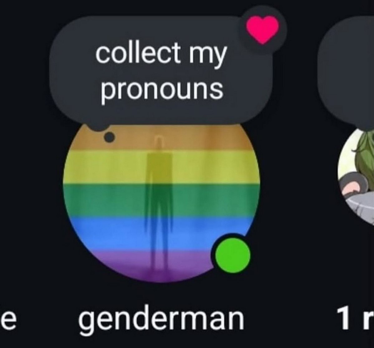 Гендермен collect my pronouns Гендермен "собери мои местоимения" на фоне радужного флага