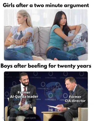 Девушки после двухминутной ссоры и парни после двадцатилетней вражды