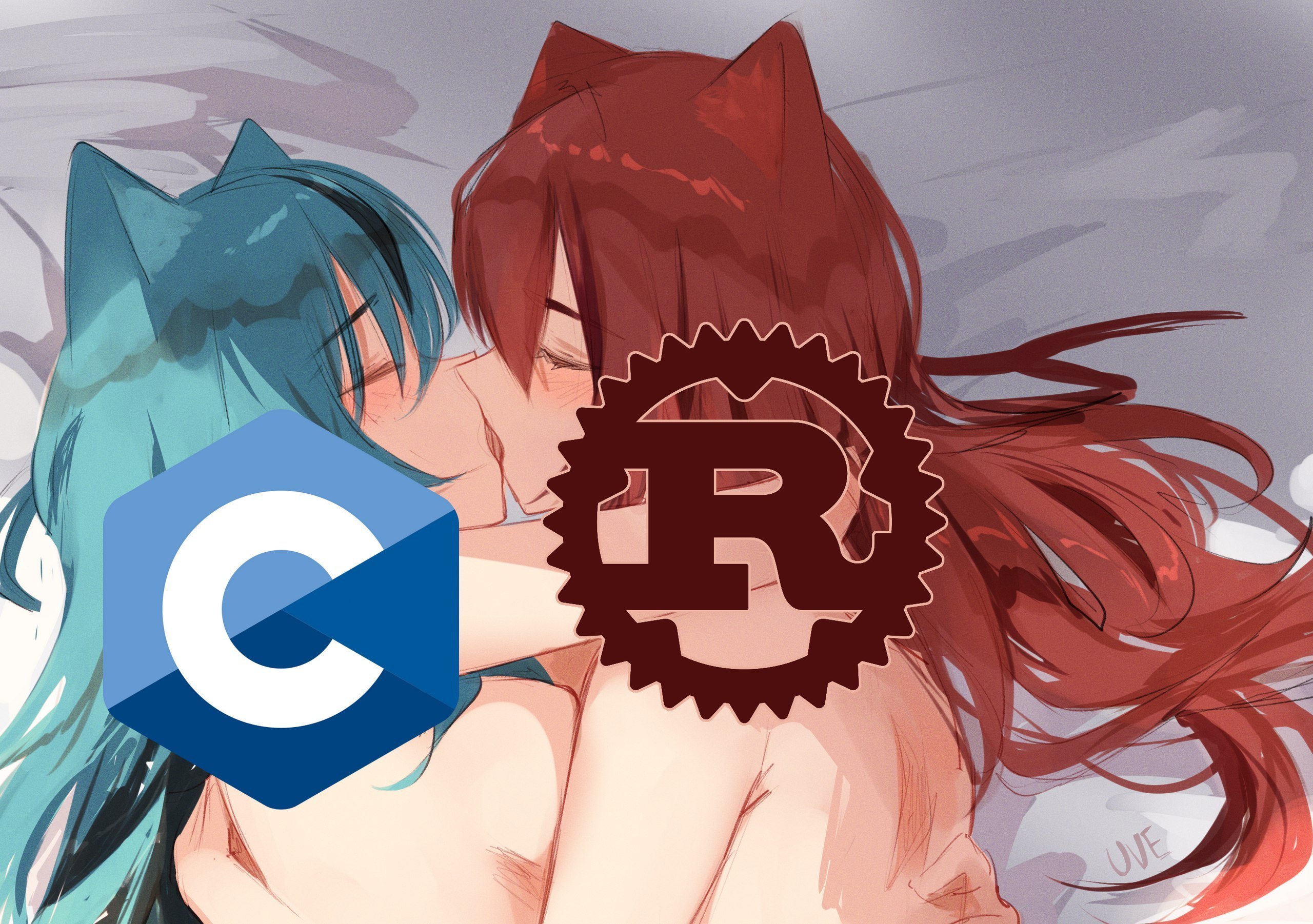 Аниме-девушки с логотипами Godot и Rust — необычный дуэт игрового движка и языка программирования.