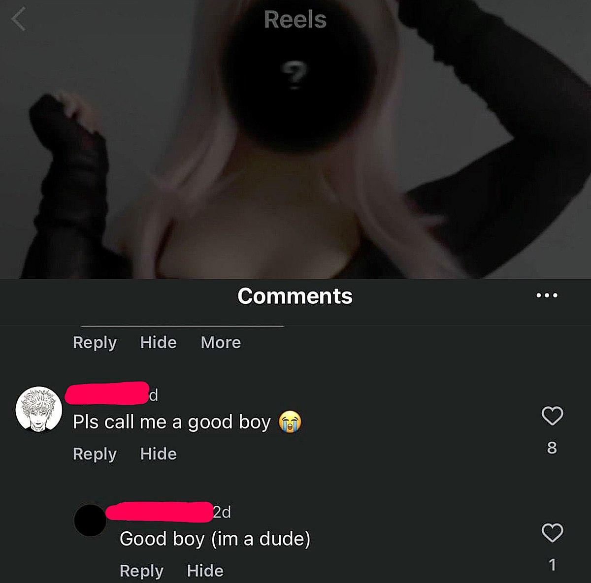 Good boy (im a dude) Переписка под видео с девушкой, где парень просит назвать его хорошим мальчиком.