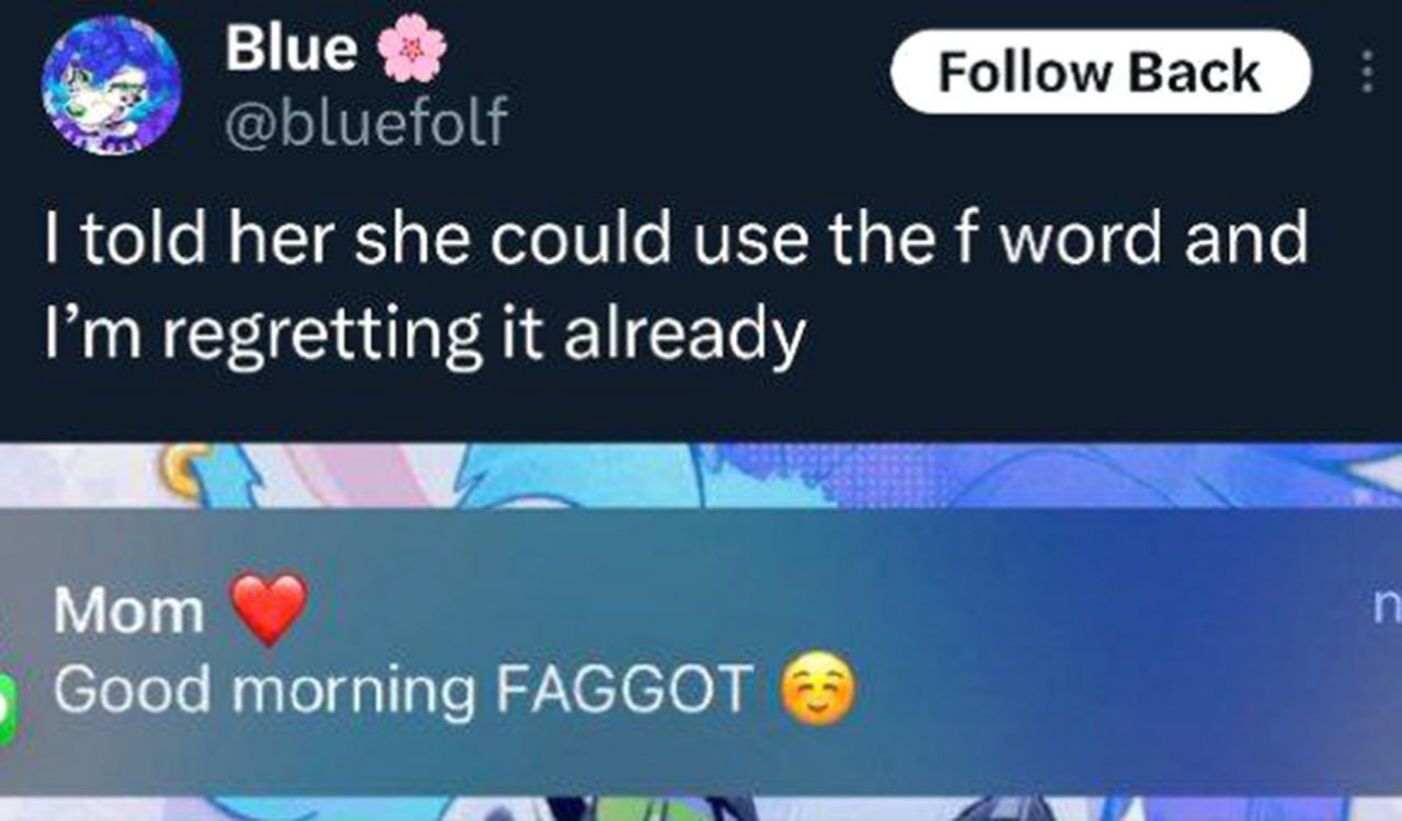 Good morning FAGGOT \ud83e\udd17 Мама написала "Good morning FAGGOT \ud83e\udd17" после того, как ей разрешили использовать слово на букву "f"