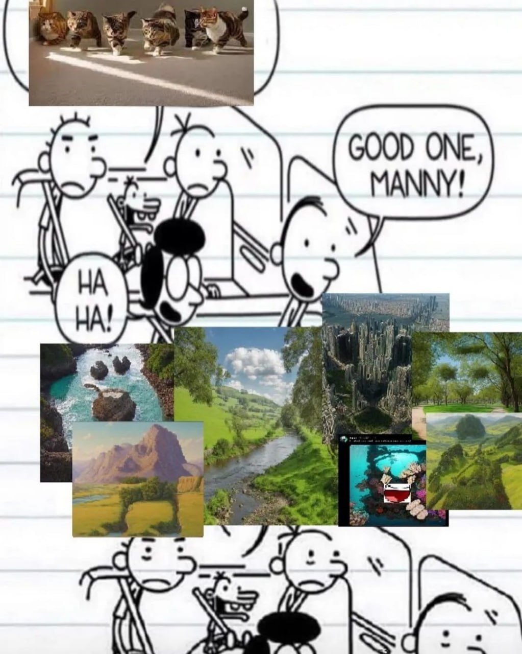 Good one, Manny c коллажами Мэнни и его странные коллажи