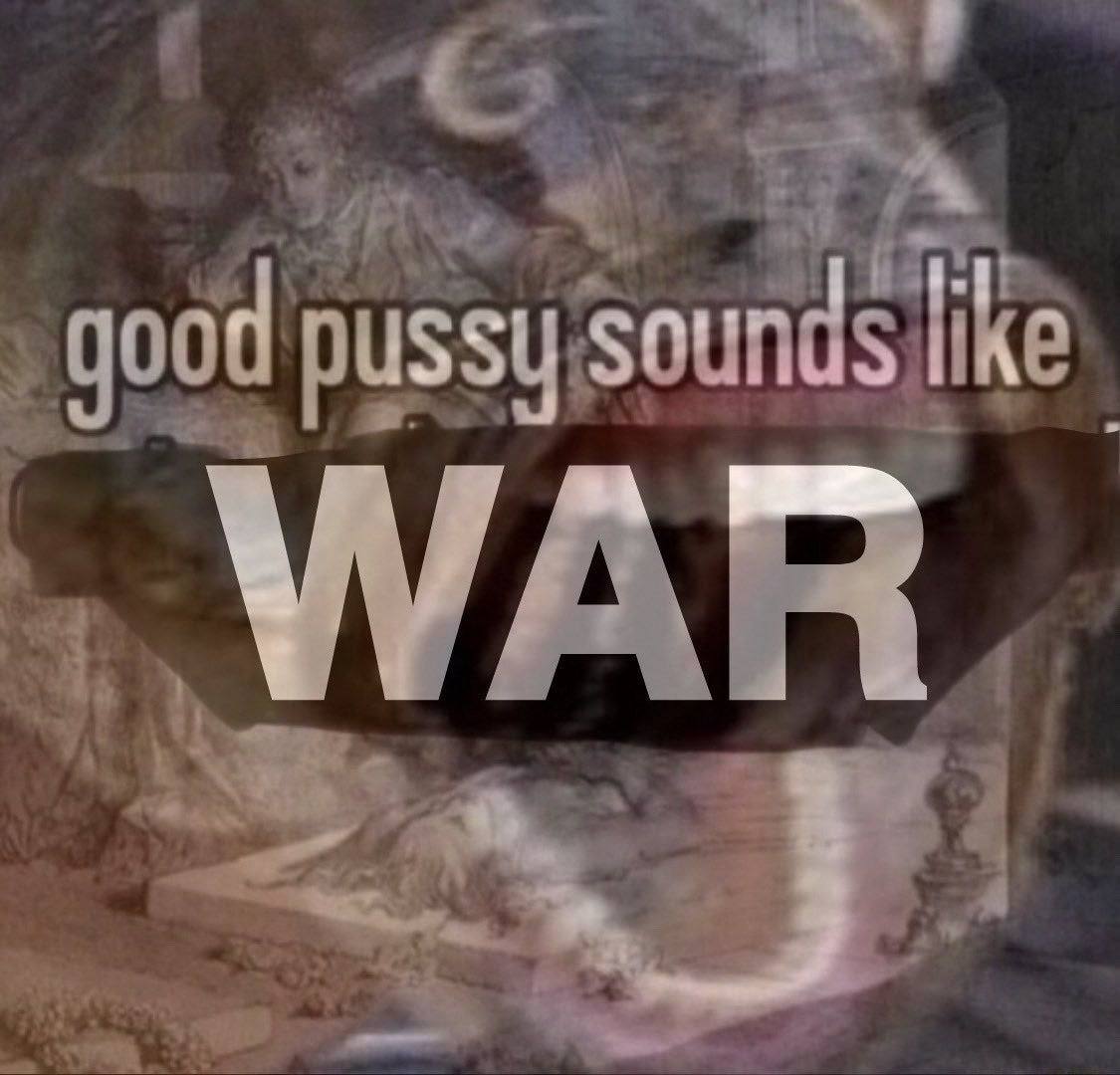 Провокационная картинка с надписью «good pussy sounds like WAR» — «хорошая киска звучит как ВОЙНА».