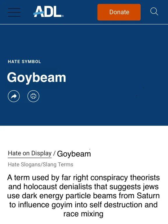Goybeam символ ненависти Мем, где слово "Goybeam" отнесено к символам ненависти на сайте ADL.