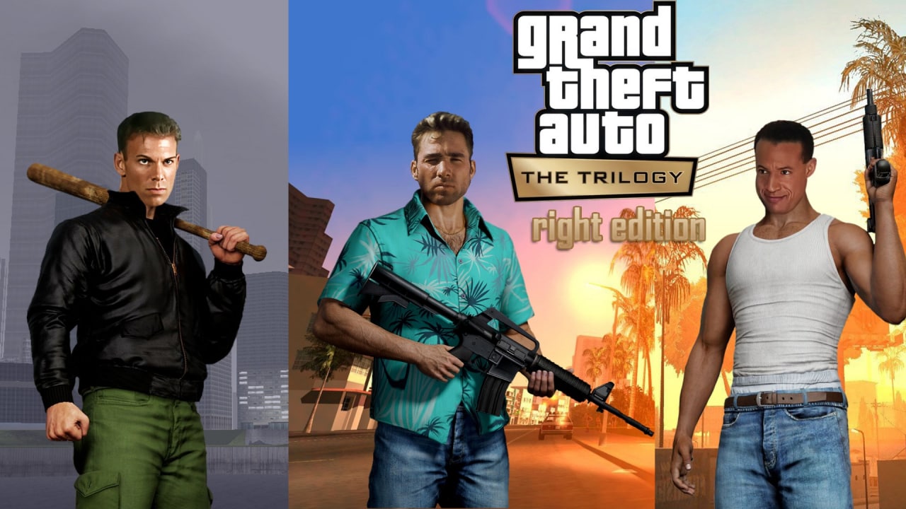 Мем Grand Theft Auto The Trilogy Right Edition Мем Grand Theft Auto The Trilogy Right Edition с лицами известных личностей