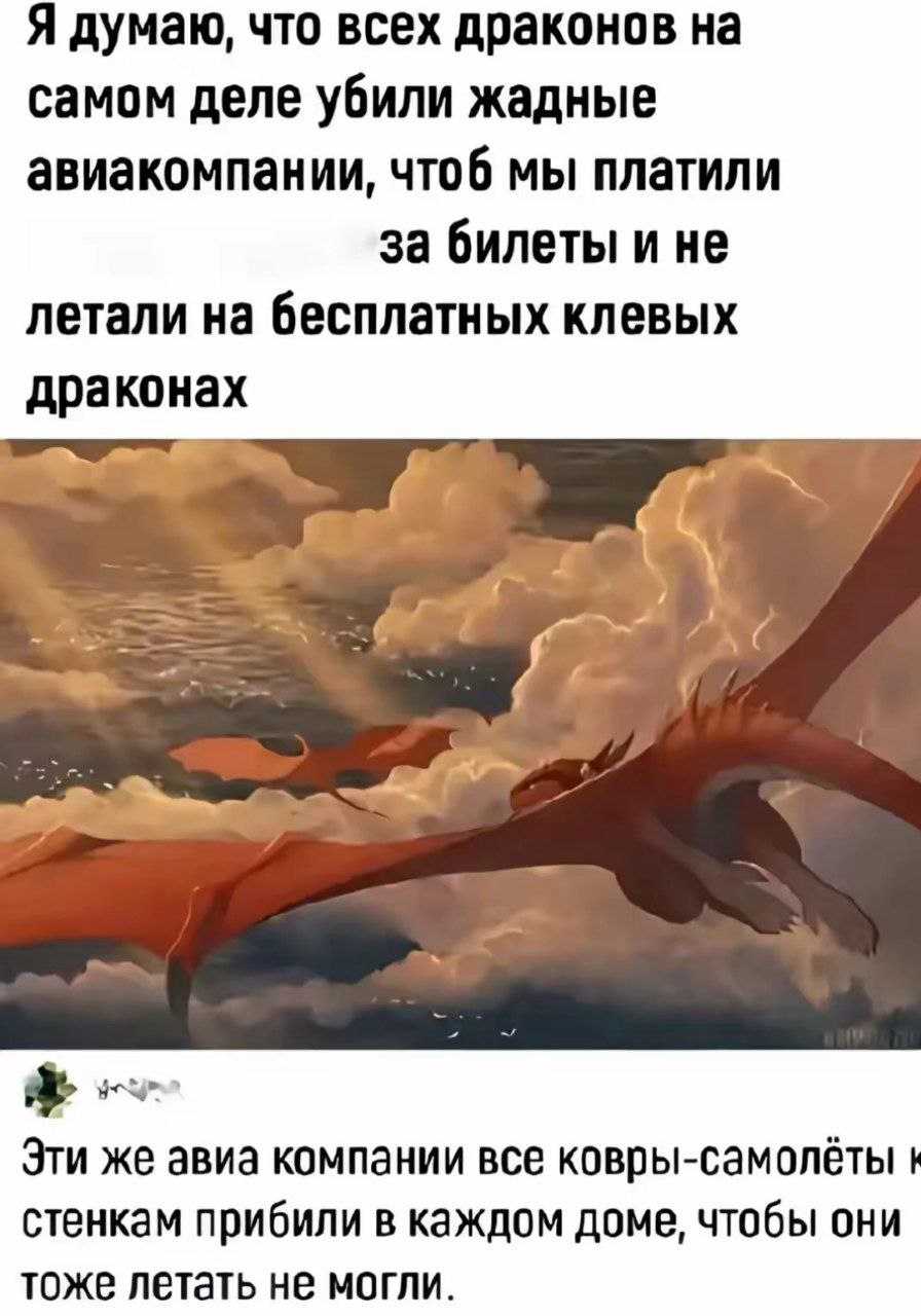 Жадные авиакомпании убили драконов Мем про жадные авиакомпании, которые убили драконов и прибили ковры-самолеты