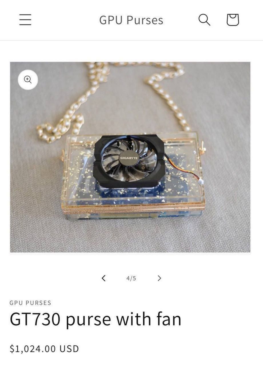 GT730 purse with fan Скриншот страницы интернет-магазина с продажей сумки GT730 с вентилятором