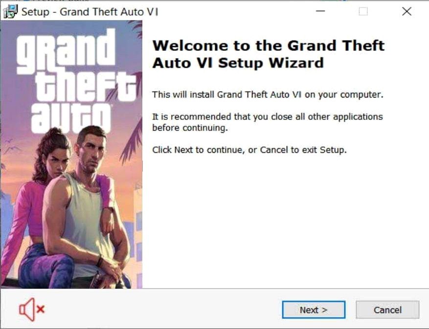 Окно установки GTA VI Мастер установки Grand Theft Auto VI на компьютер