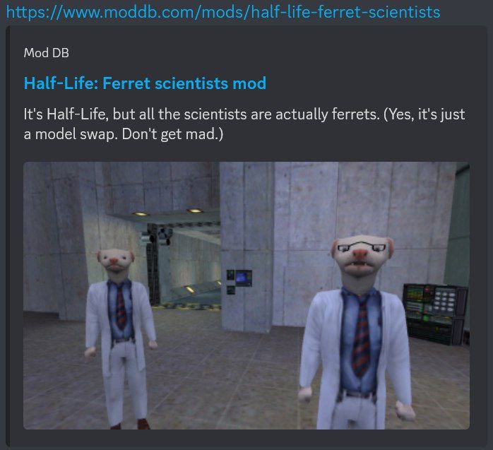 Half-Life: Ученые-хорьки Мод Half-Life, где ученые заменены на хорьков
