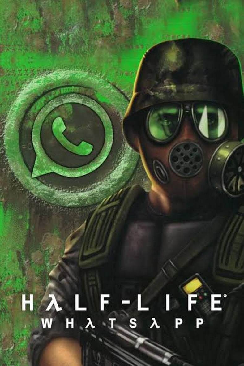 Half-Life WhatsApp Мем Half-Life WhatsApp с персонажем в противогазе и логотипом WhatsApp