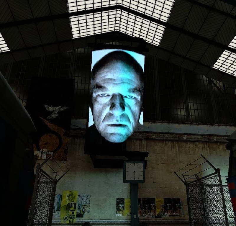 Хэнк Шрейдер Half-Life 2 Мем с лицом Хэнка Шрейдера из сериала «Во все тяжкие» на экране из игры Half-Life 2.