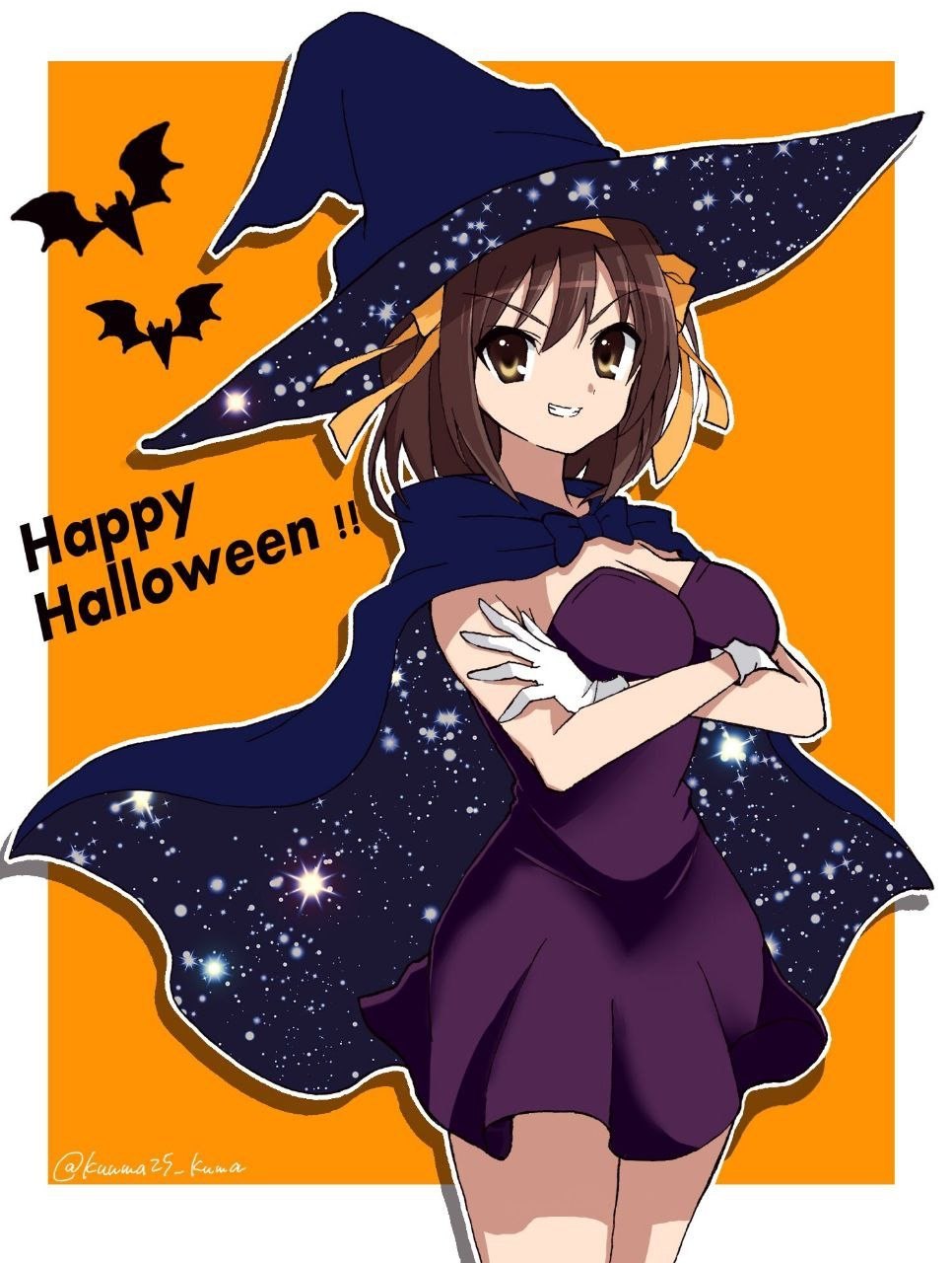 Happy Halloween аниме девочка Милая аниме девочка в костюме ведьмы с надписью Happy Halloween