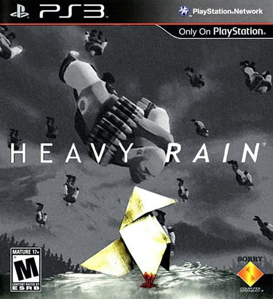 Мем Heavy Rain с падающими мужиками и надписью Only On PlayStation Мем Heavy Rain с падающими мужиками и надписью Only On PlayStation. На картинке изображена обложка игры, на которой вместо капель дождя падают мужчины в банных халатах, а внизу виден оригами и красное пятно.