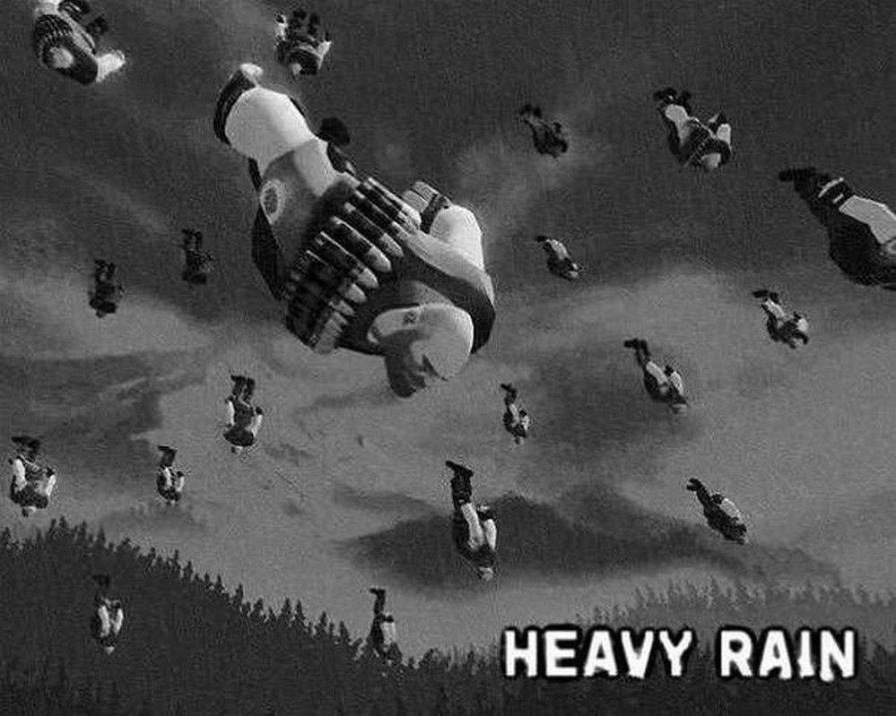 Мем Heavy Rain Мем Heavy Rain, где "хеви" из Team Fortress 2 падают с неба, как дождь