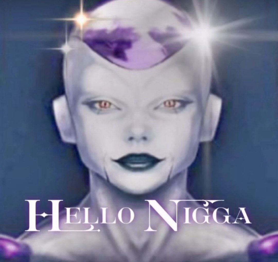 Hello Nigga Фриза с человеческим лицом и подписью Hello Nigga