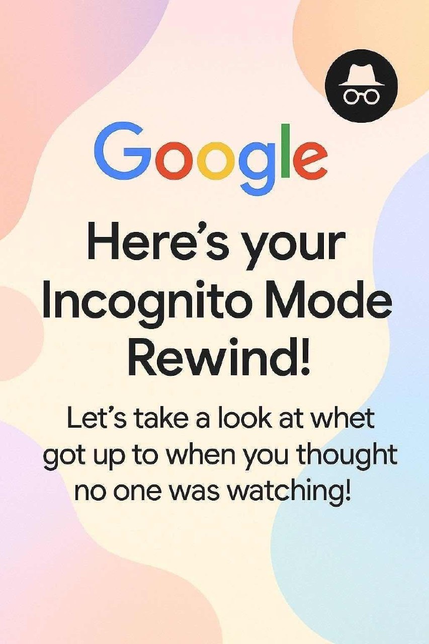 Мем "Here's your Incognito Mode Rewind!" с логотипом Google и значком инкогнито