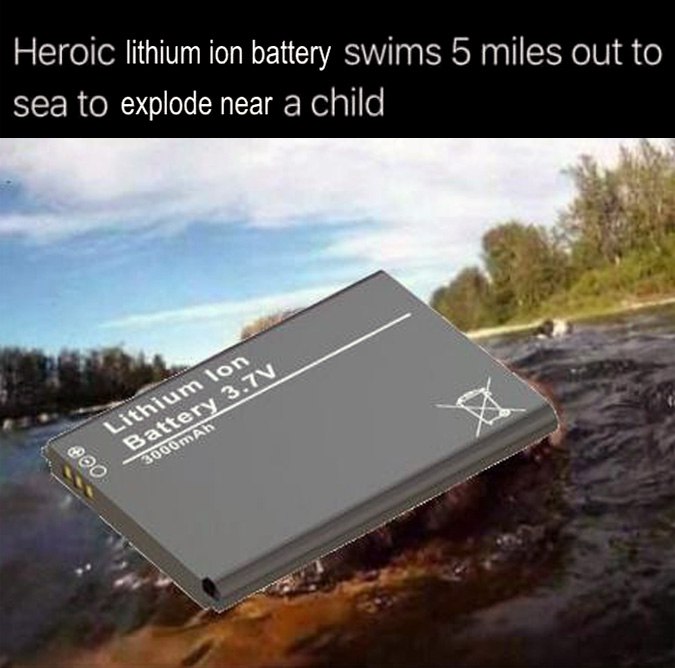 Heroic lithium ion battery swims 5 miles out to sea Героическая литий-ионная батарея плывет к ребенку, чтобы взорваться