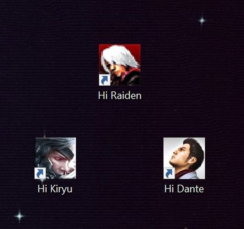 Hi Raiden, Hi Kiryu, Hi Dante Мем с иконками, которые приветствуют других персонажей: Данте, Кирю и Райдена.