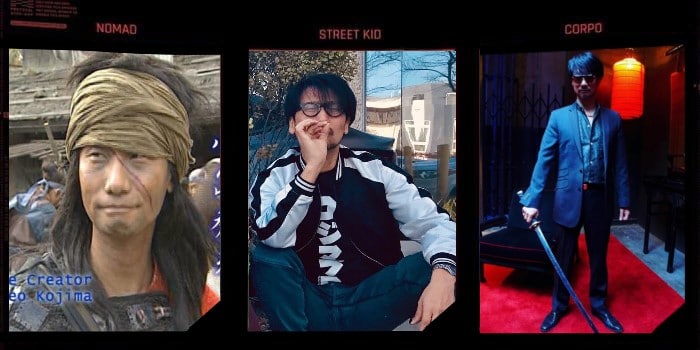 Хидэо Кодзима в образах из Cyberpunk 2077 Хидэо Кодзима в образах из Cyberpunk 2077: Кочевник, Дитя улиц и Корпорат