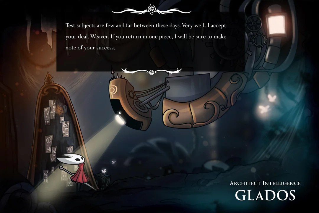 Хорнет и ГЛаДОС из Portal в стиле Hollow Knight