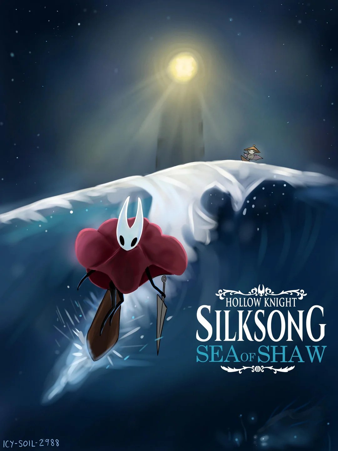 Фан-арт по игре Hollow Knight Silksong с Хорнет на волне