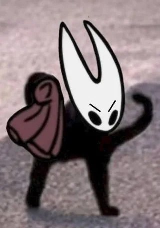 Хорнет из Hollow Knight в виде черного кота без плаща, который готовится к атаке