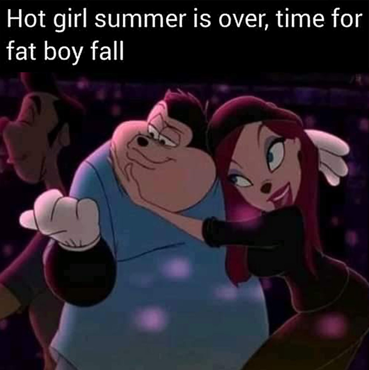 Hot girl summer is over, time for fat boy fall Мем "Hot girl summer is over, time for fat boy fall", где Питер Пит обнимает женщину