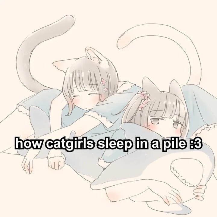 Две милые кошкодевочки спят, устроившись друг на друге под одеялом: how catgirls sleep in a pile :3