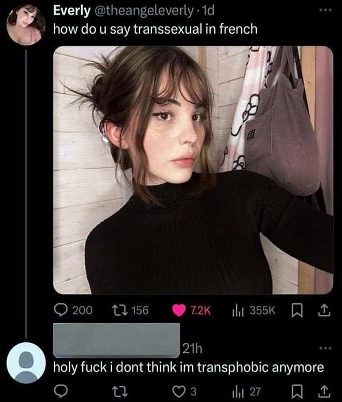 Holy fuck i dont think im transphobic anymore Трансгендерная женщина из твита «как по-французски транссексуал?»