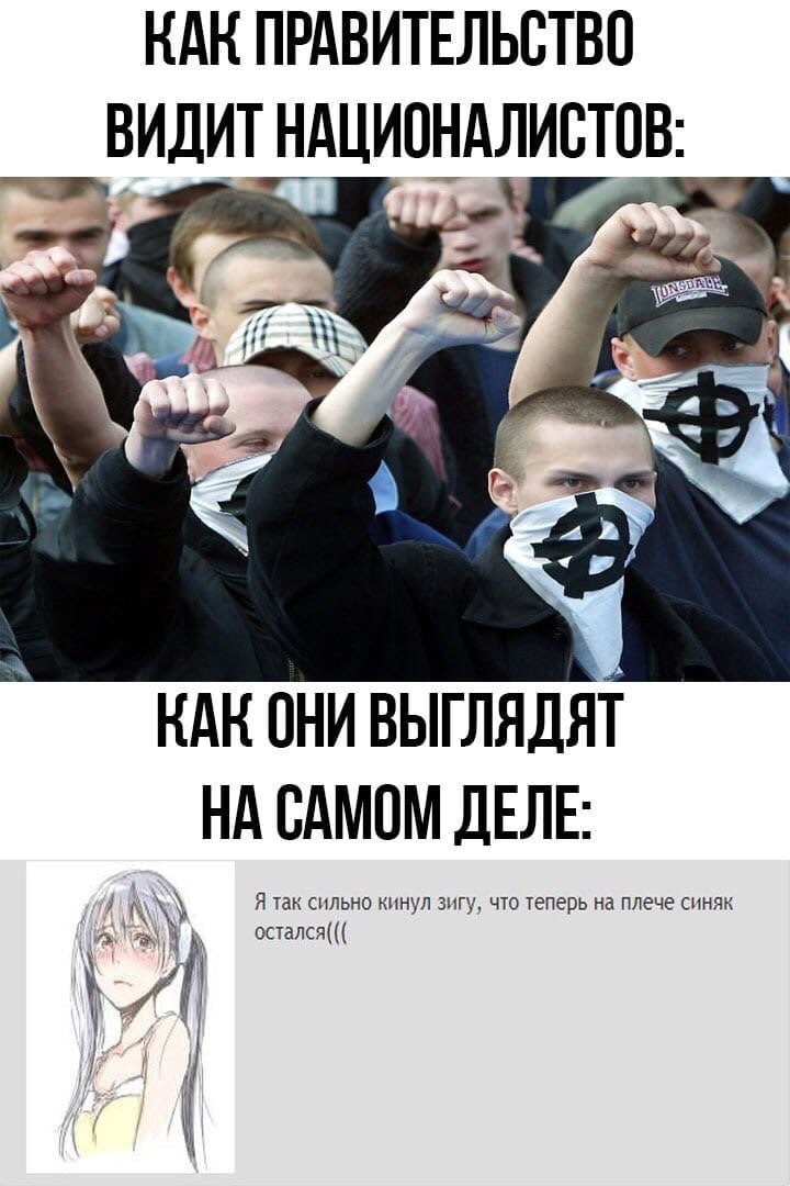 Как правительство видит националистов и как они выглядят на самом деле Мем про то, как правительство видит националистов, и как они выглядят на самом деле с аниме-девочкой