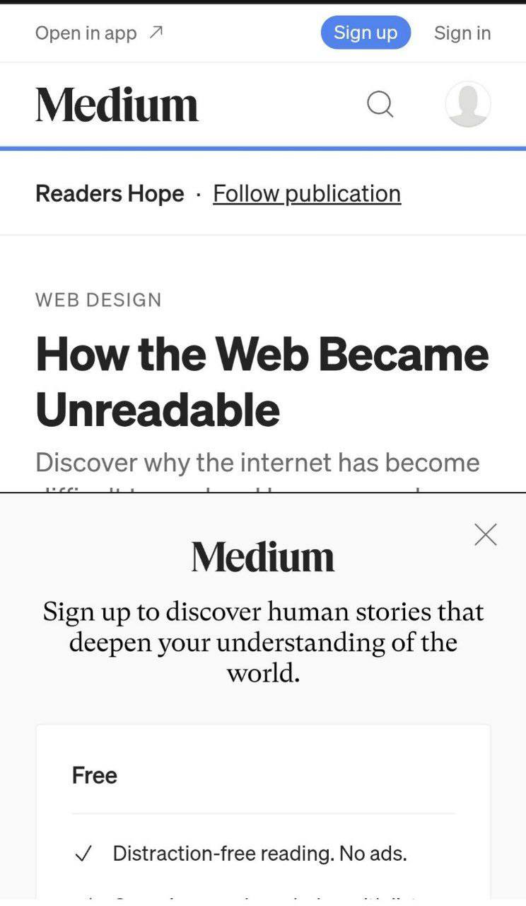 Как интернет стал нечитаемым Скриншот статьи о том, как веб стал нечитаемым
