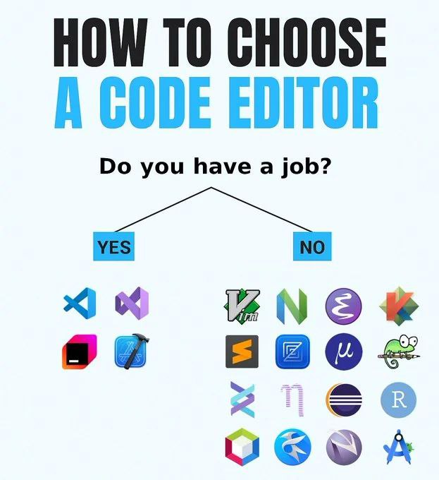 Как выбрать редактор кода: Do you have a job? Мем "Как выбрать редактор кода: у вас есть работа?"