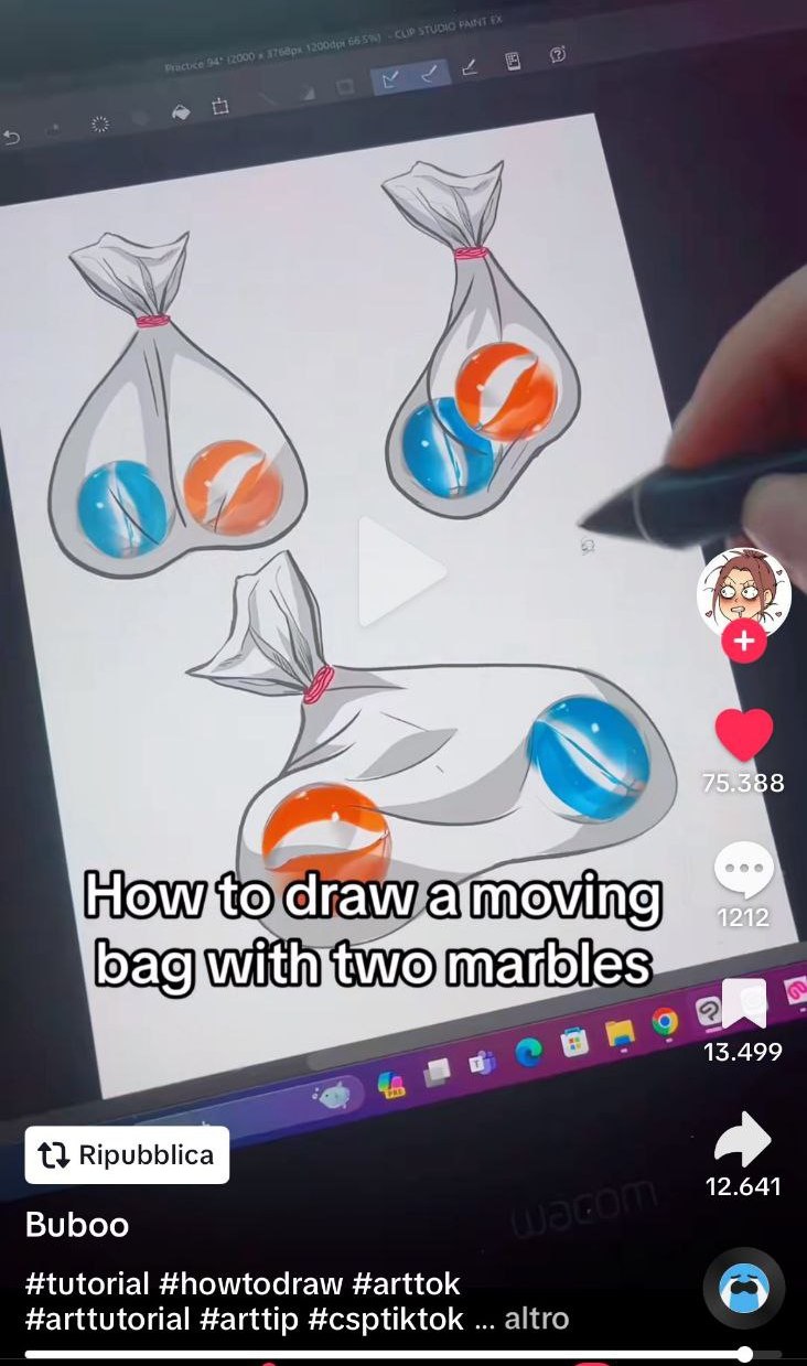 How to draw a moving bag with two marbles Учимся рисовать пакет с двумя шариками