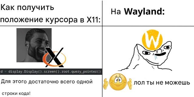 Сравнение получения положения курсора в X11 и Wayland