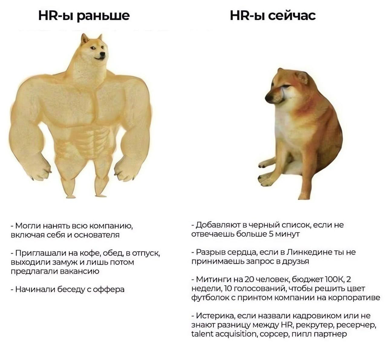 HR-ы раньше и сейчас Мем про HR-ов раньше и сейчас с собаками Доге и Чимсом