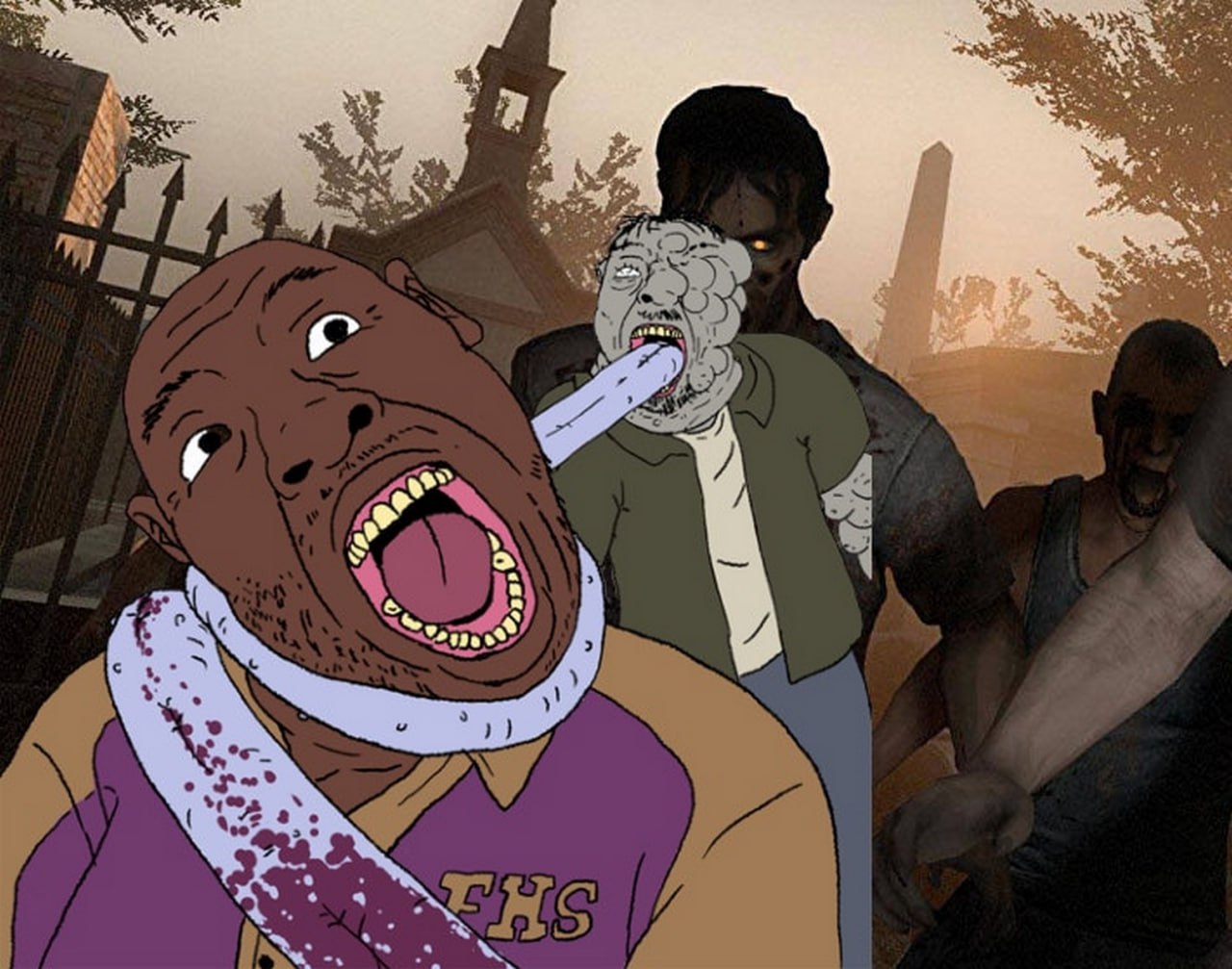Хантер и Коуч Хантер и Коуч: мультяшные персонажи Left 4 Dead в жутком коллаже