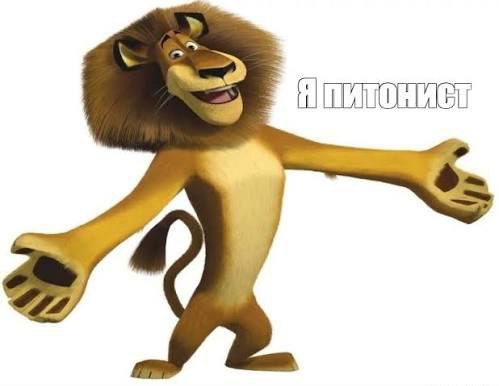 Я питонист Лев Алекс из "Мадагаскара" с надписью "Я питонист"