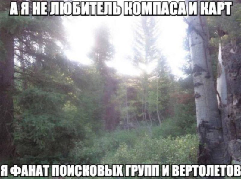 А я не любитель компаса и карт Мем про ориентирование в лесу и надежду на поисковые группы с вертолетами
