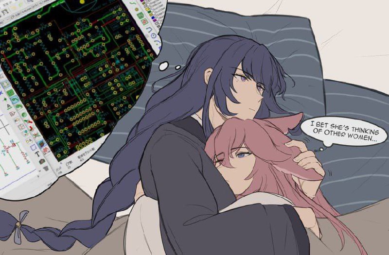 Мем с девушкой, которая думает о других женщинах, в то время как ее партнерша думает об электрической схеме