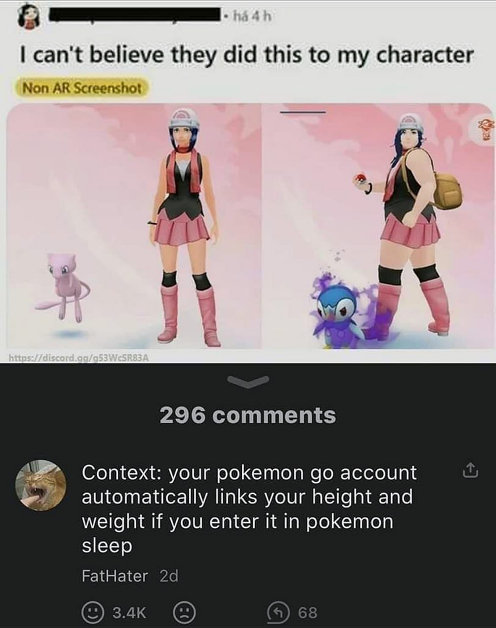 I can't believe they did this to my character Персонаж в Pokemon Go изменился после ввода веса в Pokemon Sleep