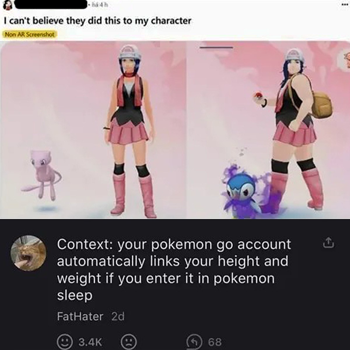 I can't believe they did this to my character Персонаж в Pokemon Go меняется после синхронизации веса из Pokemon Sleep