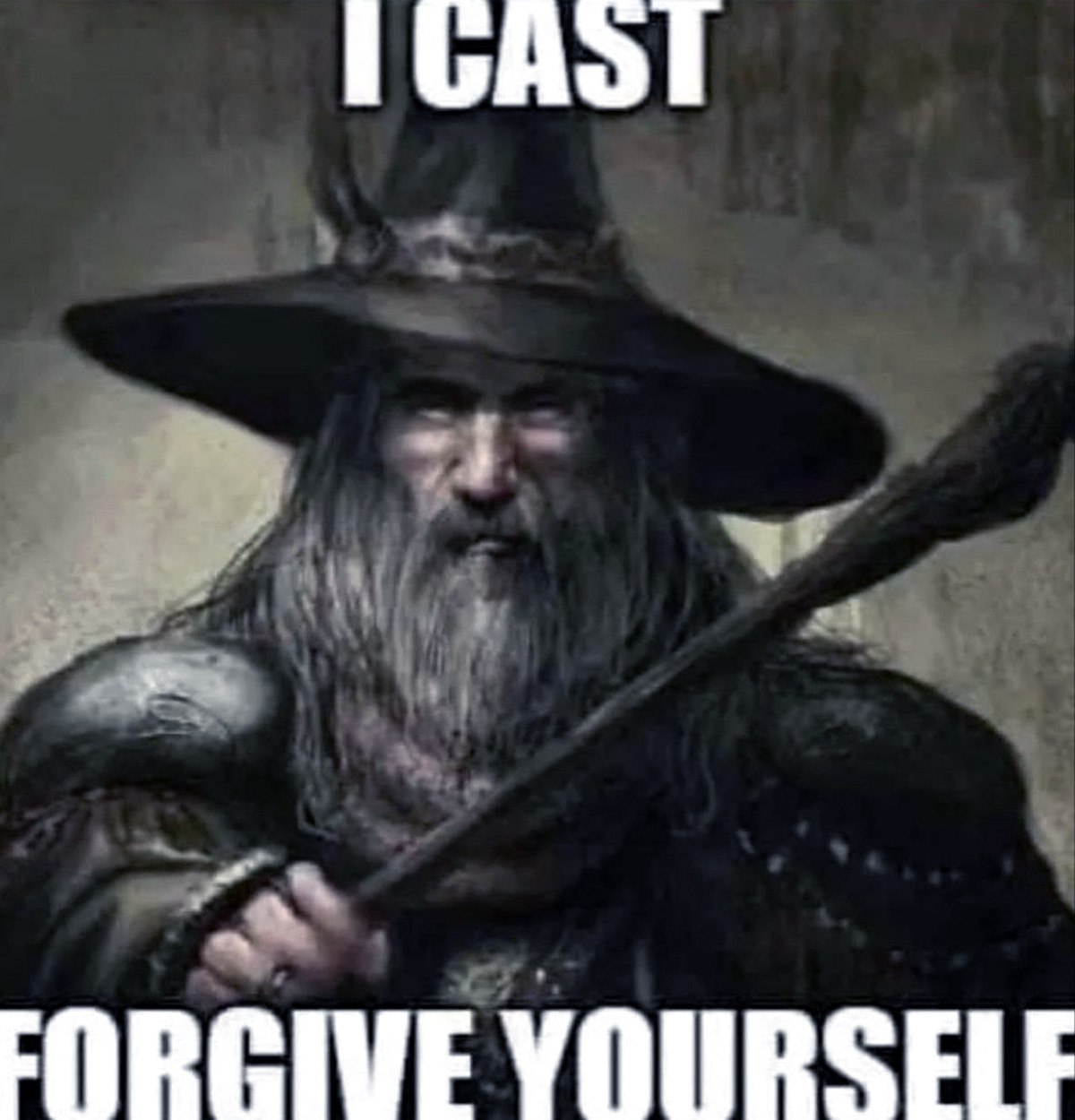 I cast forgive yourself Мем с Гендальфом, который говорит «I cast forgive yourself»