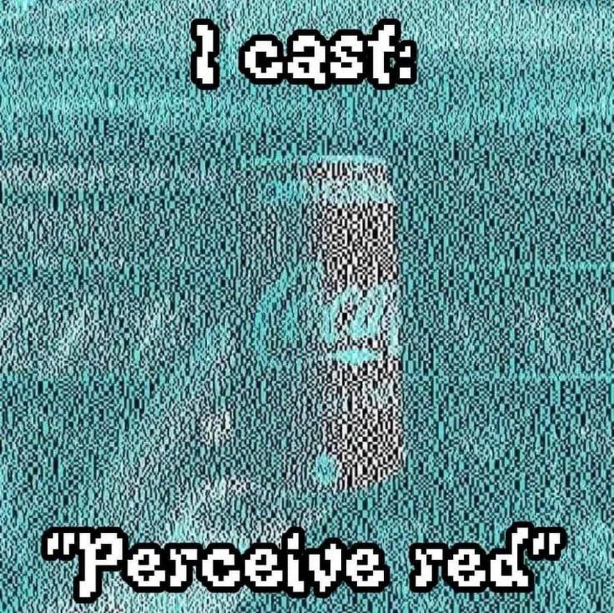 I cast: "Perceive red" Мем с надписью "I cast: "Perceive red"" на зеленом фоне и банкой кока-колы