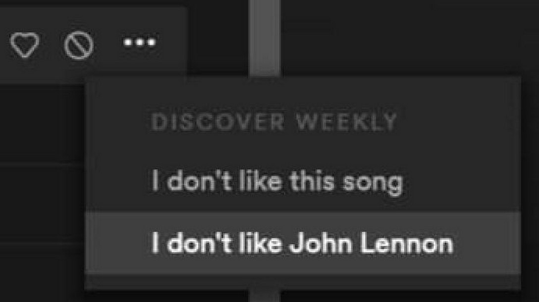 I don't like John Lennon Мем с опцией «Мне не нравится Джон Леннон» в музыкальном приложении
