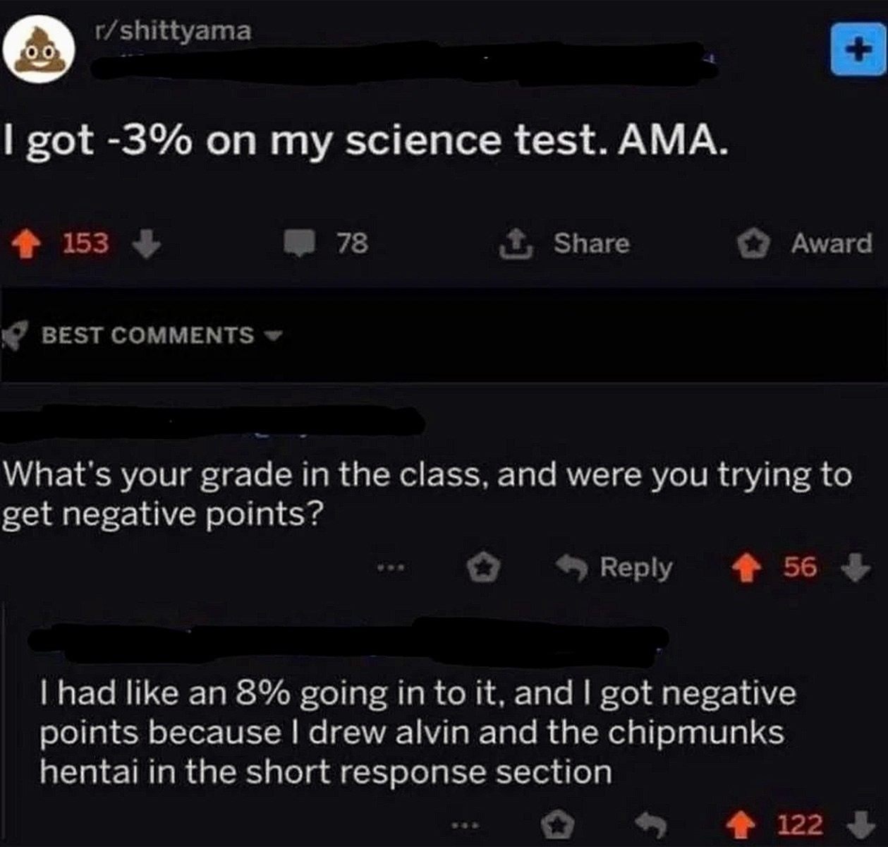 I got -3% on my science test Мем про школьника, который получил -3% на тесте по естествознанию