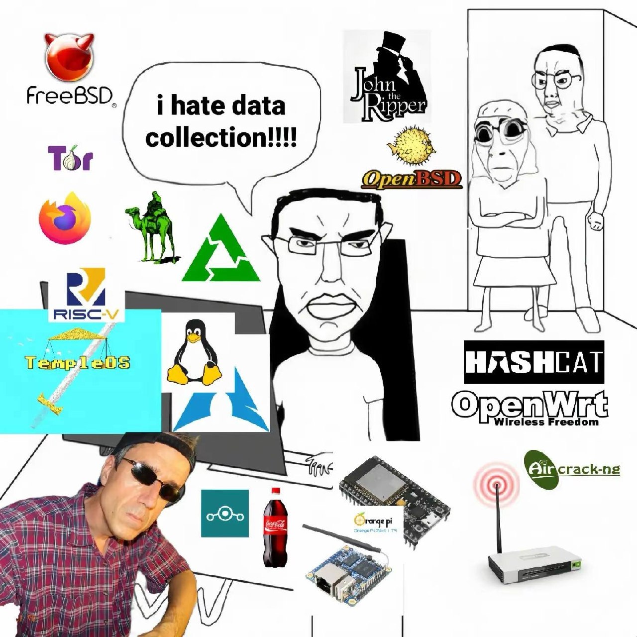 Мем про неприязнь к сбору данных и любовь к приватным технологиям